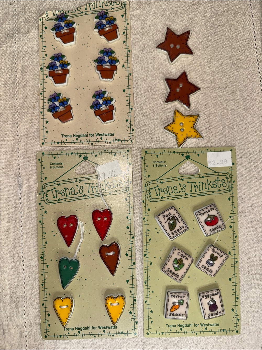 Trena's Trinkets Novelty Ceramic Buttons 1990’s Vintage Bundle